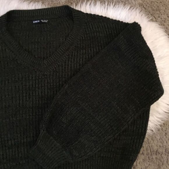 SHIEN FRENCH V NECK OVERSIZED CROPPED BIG SLEEVE SWEATER - Picture 4 of 5